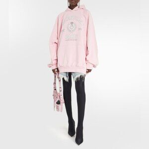 NWT Balenciaga logo-print cotton hoodie light pink size 1